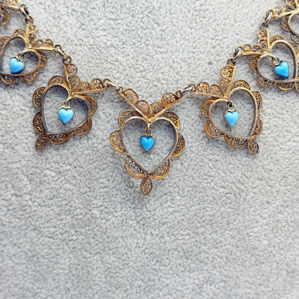 Vintage Filigree Heart Necklace Earrings Set Victorian Style